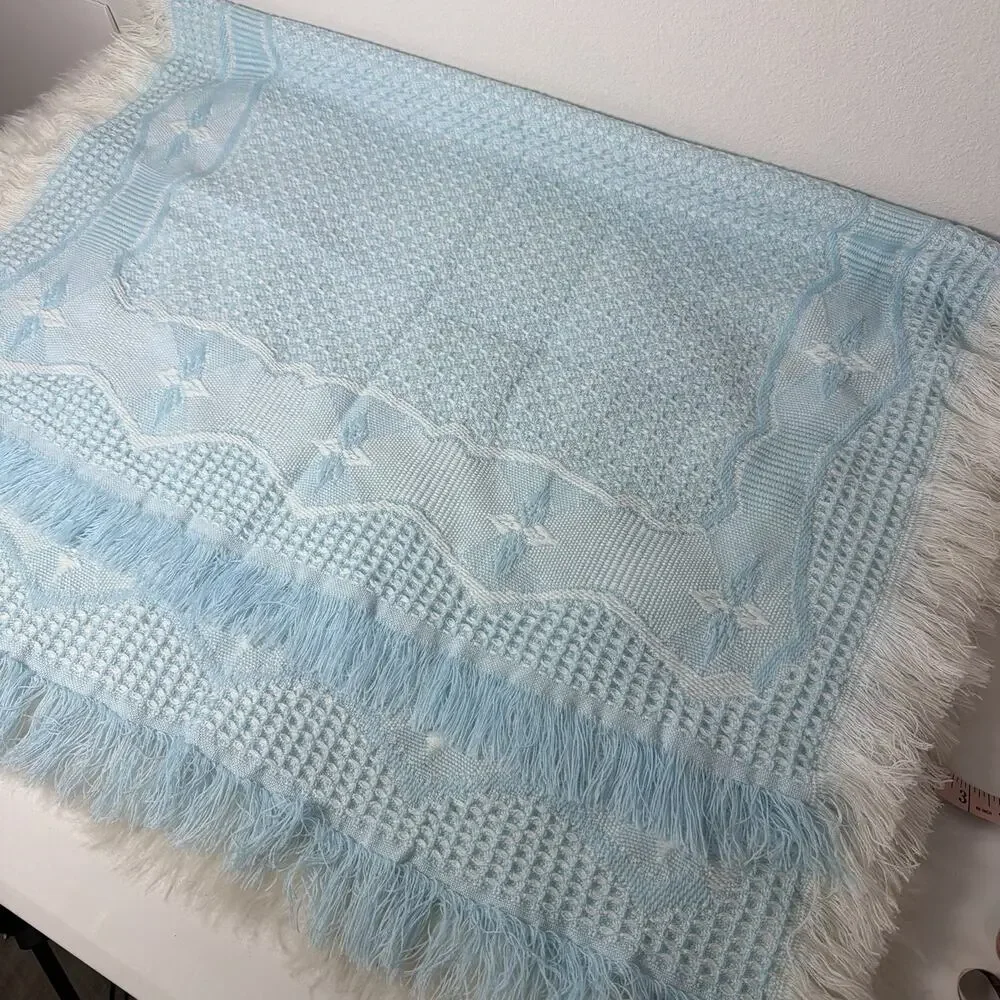 Bright Future BABY Patch Acrylic White Blanket Lovey Applique Pastel Fringe